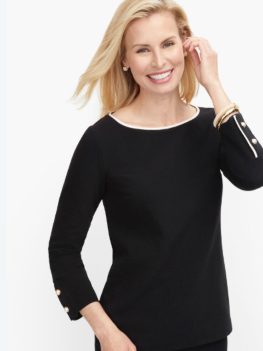 Talbots Black Pearl Button Cuff Top - Black size M